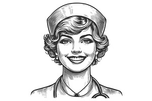 Smiling vintage nurse portrait, a Healthcare Illustration by AlexArt