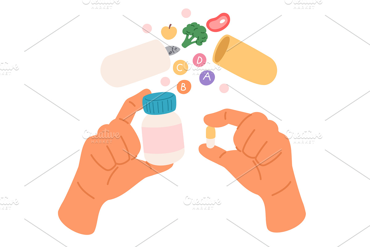Hands holding bottle of vitamin, an Object Illustration by Vectorbuum