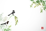 Japanese ink painting sumi-e. Birds., an Animal Illustration by Elina_Li (Thumbnail 9 of 25)