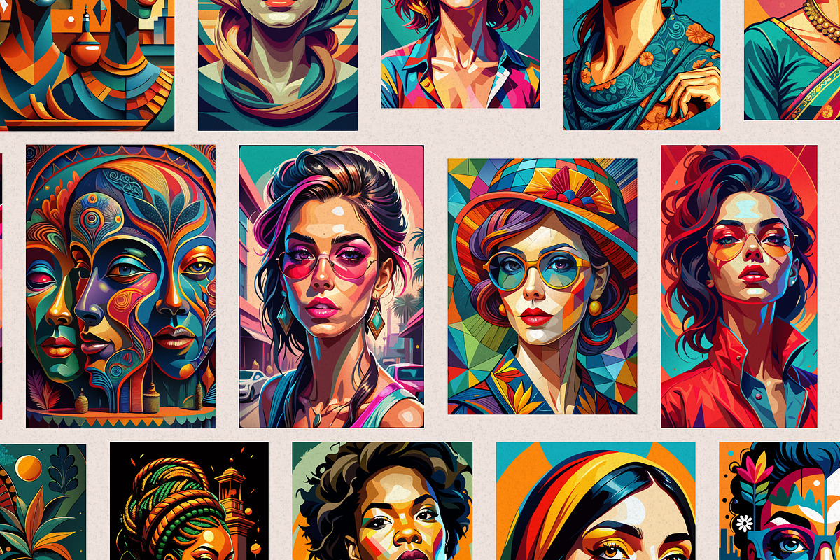 Colorful Abstract Women Wall Art, a Wallpaper Graphic by Helospace (Photo 8 of 10)