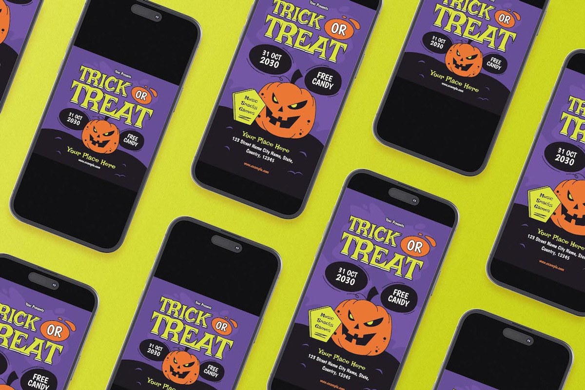 Purple Trick or Treat Flyer Set, a Flyer Template by Aiyari Graphic (Photo 2 of 3)