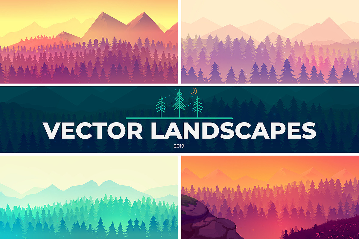 Trendy Vector Landscapes, an Illustration by 2dvillShop (Photo 1 of 5)