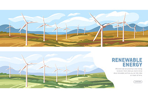 Windmills, renewable energy banner, a Technology Illustration by Good Studio