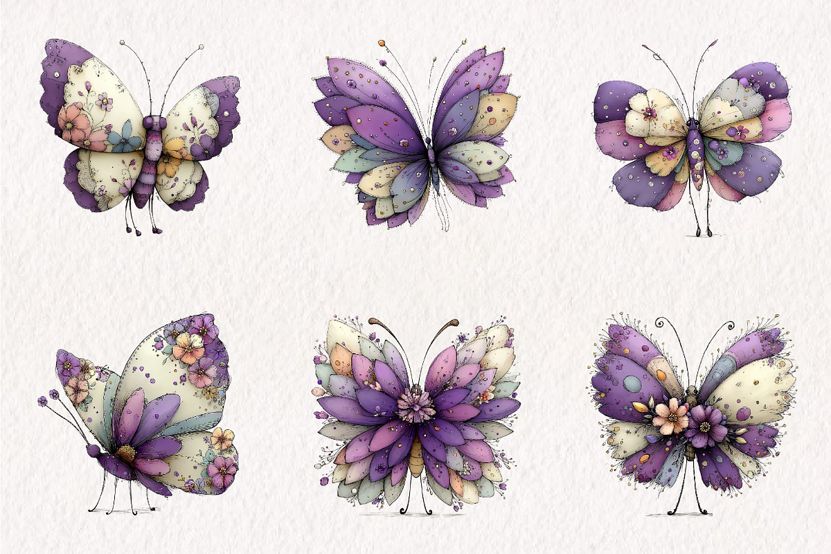 Whimsical Butterfly Clipart, an Illustration by CreationArt (Photo 6 of 7)