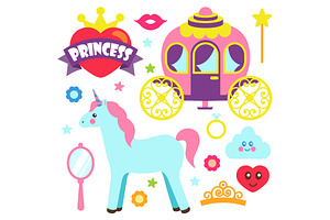 Princess Party Unicorn Poster Vector Illustration