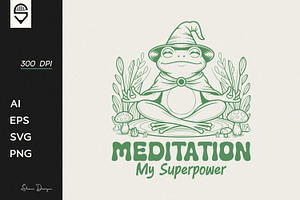 Whimsical Meditating Frog T-shirt, an Animal Illustration by shaondesigns