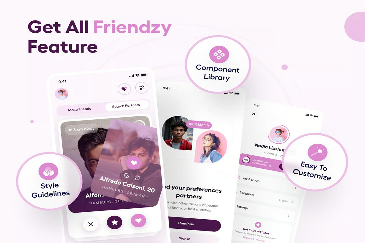 Friendzy - Dating App UI Kit, an UI Kit Template by Creative Perspective (Photo 2 of 8)
