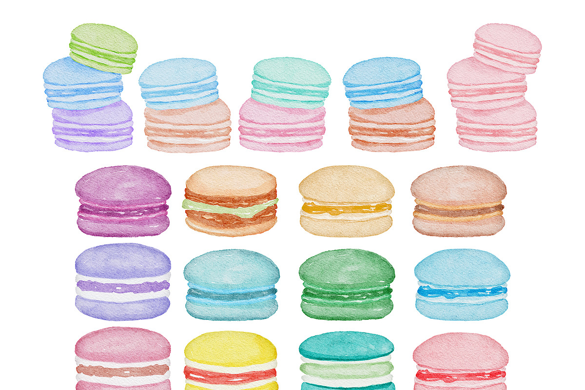 Watercolor Macaron Clipart, Macaroon, a Food Illustration by Old Grove Designs (Photo 2 of 2)