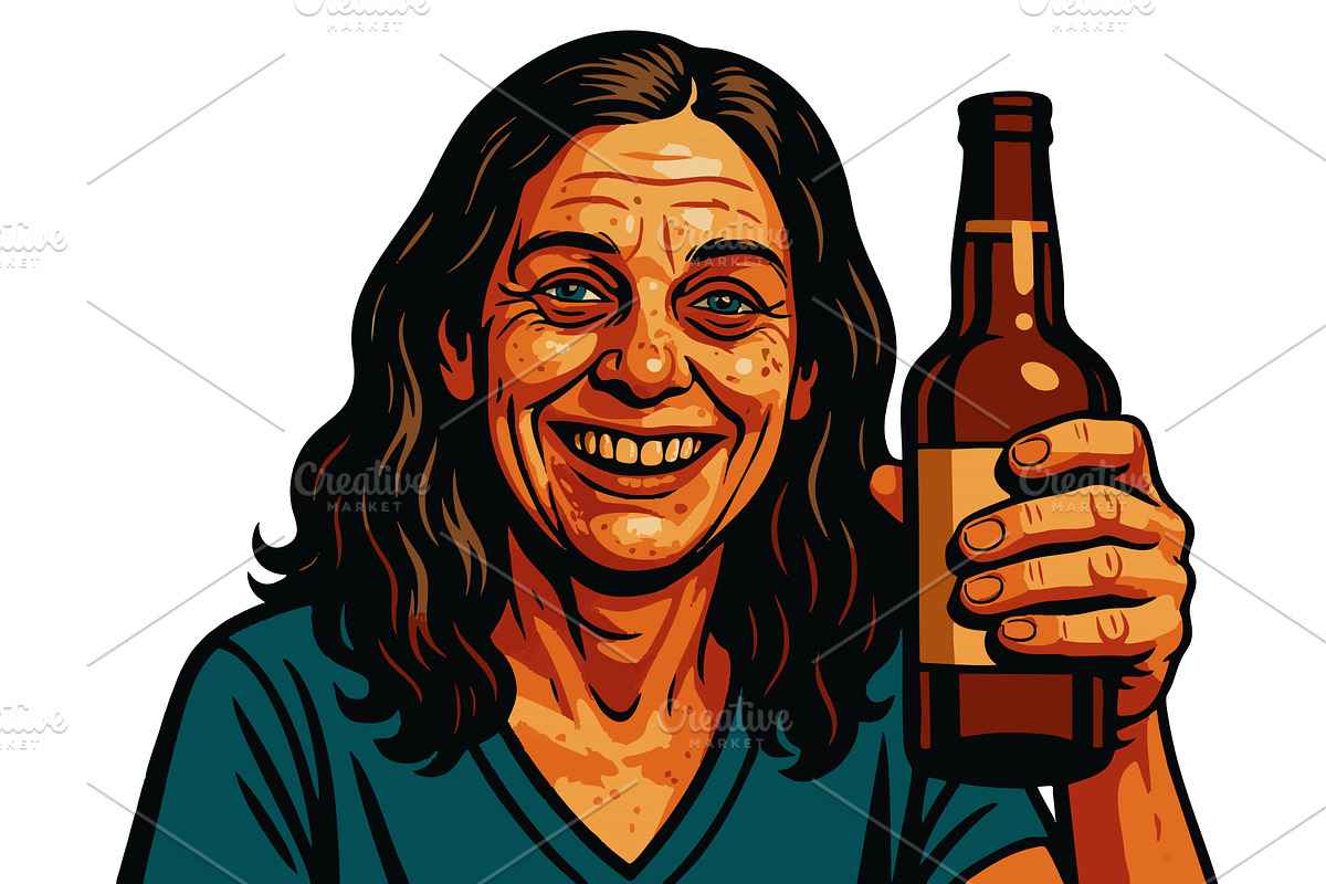heavy drinker woman with visible, a Person Illustration by AlexArt