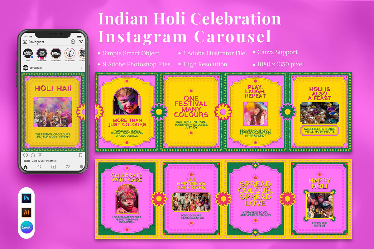 Indian Holi Celebration Instagram Ca, a Social Media Template by Attype (Photo 1 of 5)
