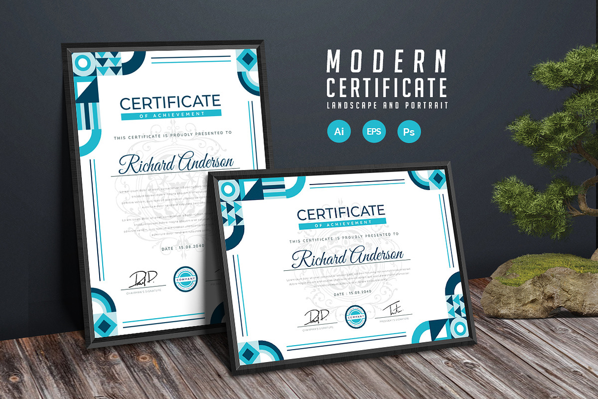 584. Modern Certificate Template, a Stationery Template by CreativeRezwan (Photo 2 of 2)