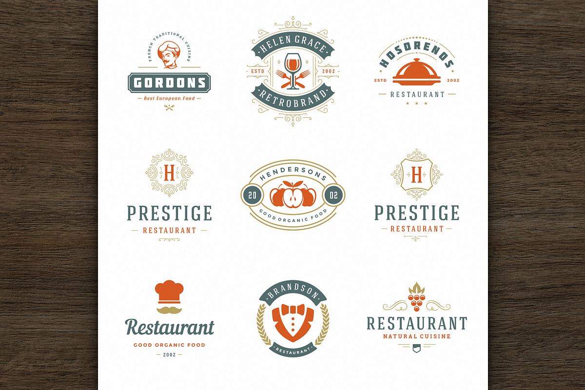 36 Restaurant Logos and Badges, a Branding & Logo Template by Vasya Kobelev (Photo 12 of 18)