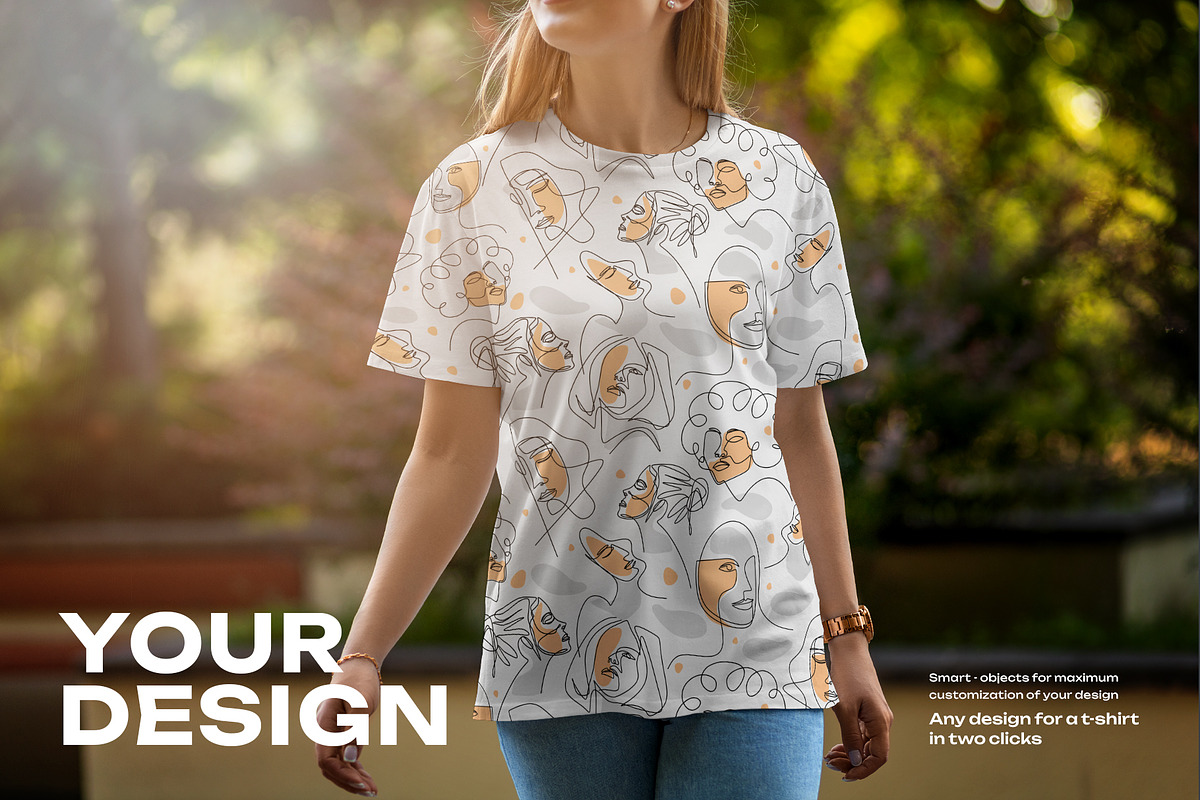 5 Mockups T-Shirt on a Girl Walking, a Shirt Mockup by Grow Design Craft Studio (Photo 4 of 8)