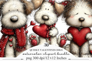 Quirky Valentines Dogs Clipart, an Illustration by Designking