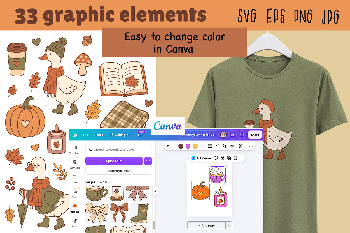 Cozy Goose Fall Vector Clipart Pack, an Animal Illustration by NataKa (Photo 3 of 4)