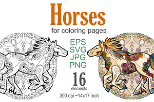 Decorative horses for coloring pages