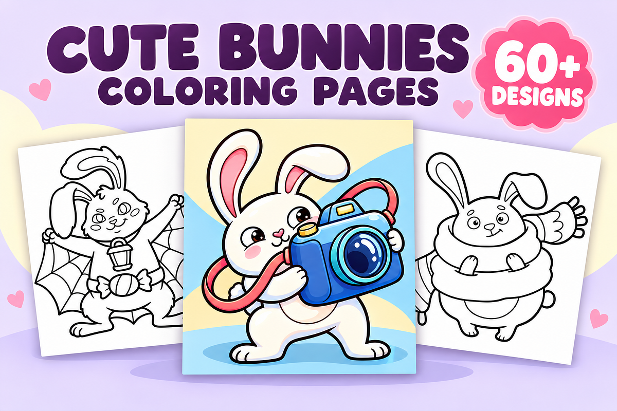 Cute Bunnies Coloring Pages Vol. 3, an Animal Illustration by Inkivelle Studio (Photo 1 of 3)