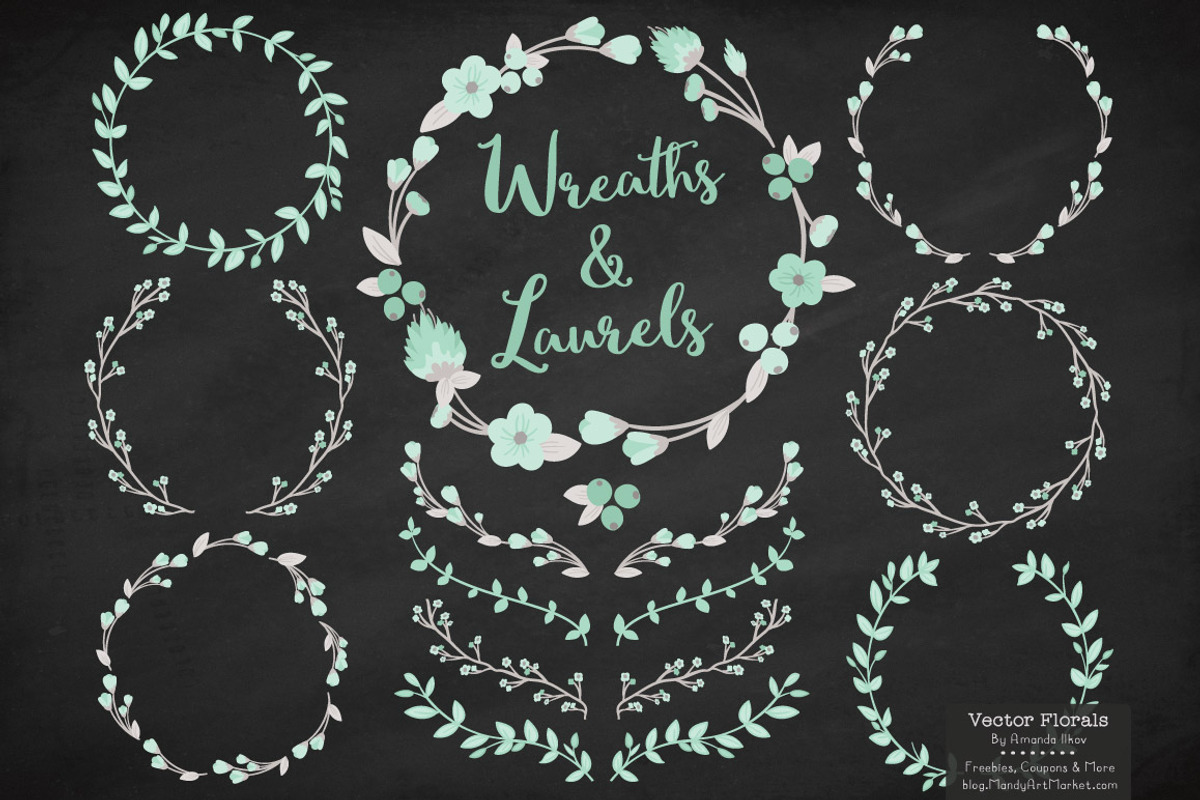 Mint and Grey Vector Flower Wreaths, an Illustration by Amanda Ilkov (Photo 2 of 3)