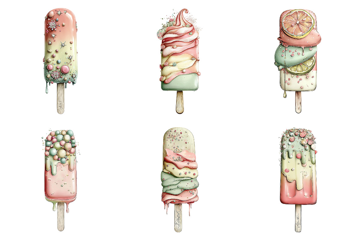 Whimsical Summer Ice Cream Clipart, an Illustration by designcity5 (Photo 3 of 5)