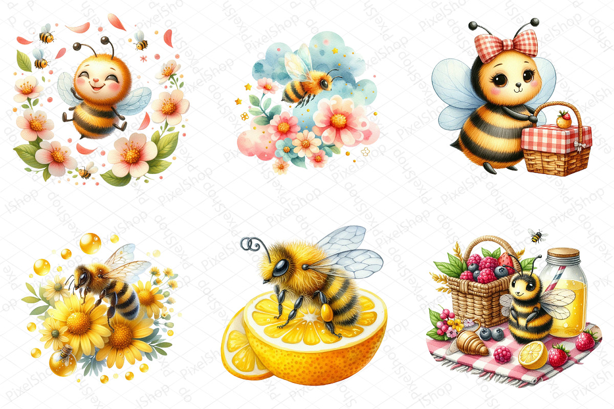 Watercolor Summer Yellow Bee Clipart, an Illustration by DreamPrint404 (Photo 4 of 5)