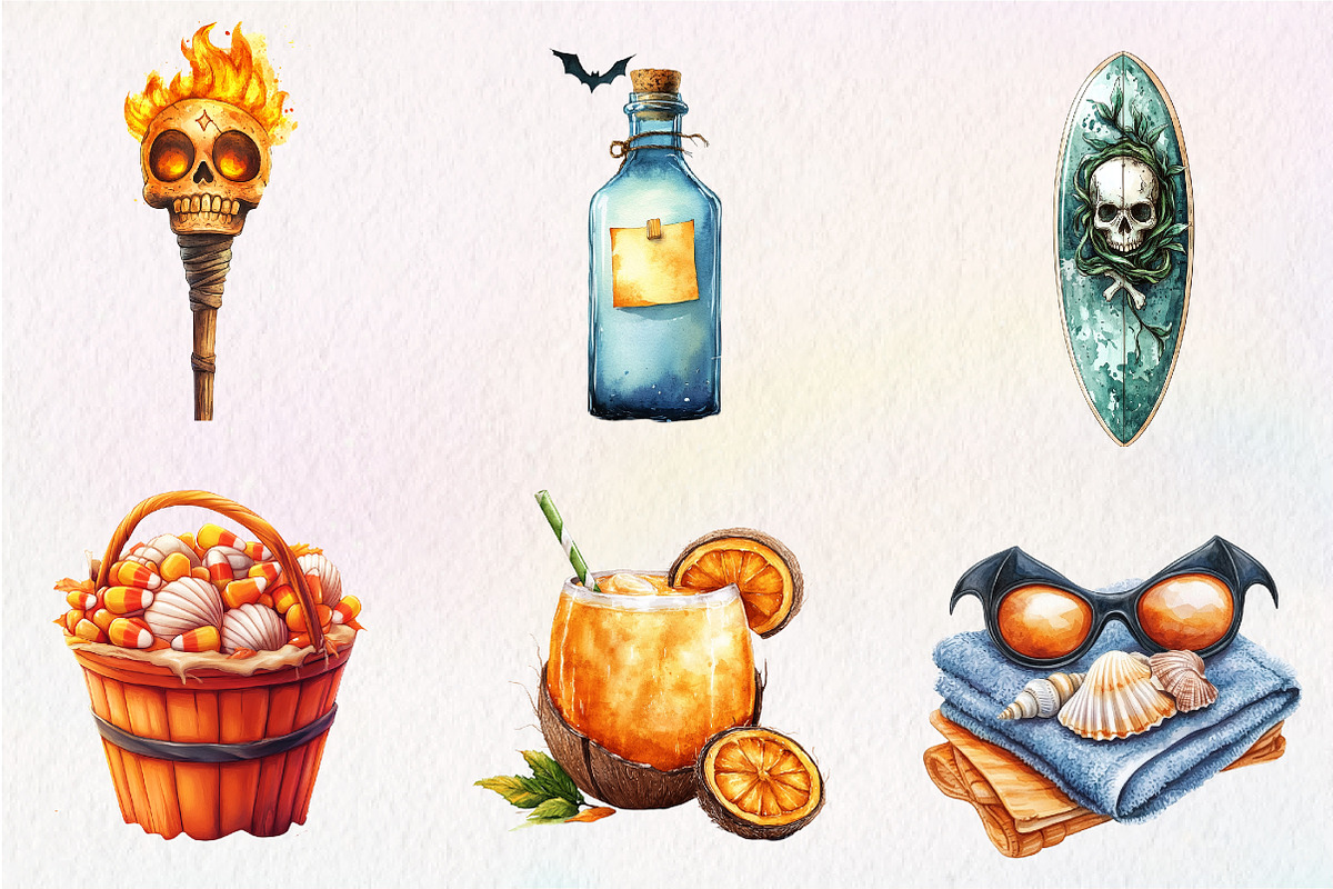 Halloween on Beach Clipart Bundle, an Illustration by CreationArt (Photo 3 of 9)
