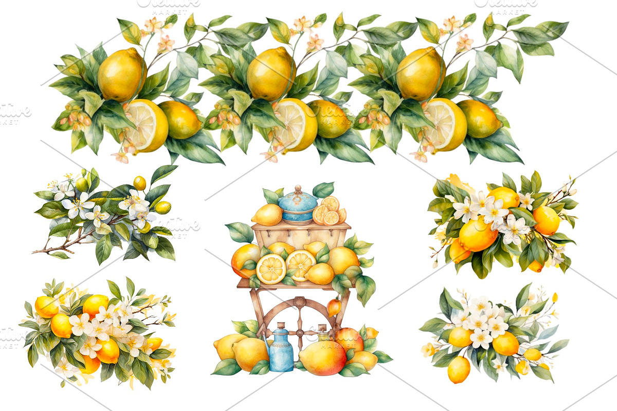 Watercolour lemon bundle, a Food Illustration by AkvarelRiver (Photo 2 of 10)