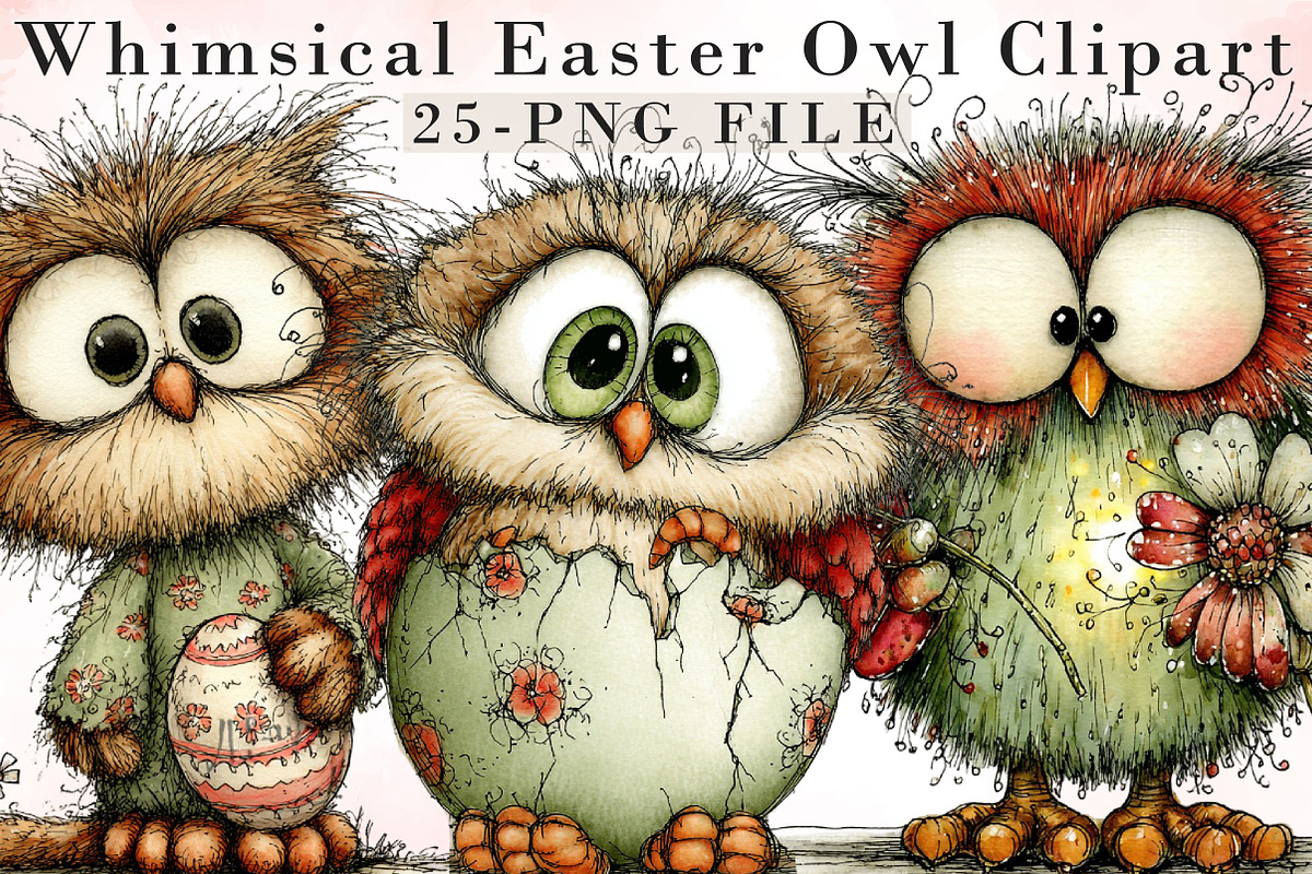 Whimsical Easter Owl Clipart, an Illustration by Libby Wishes (Photo 1 of 8)