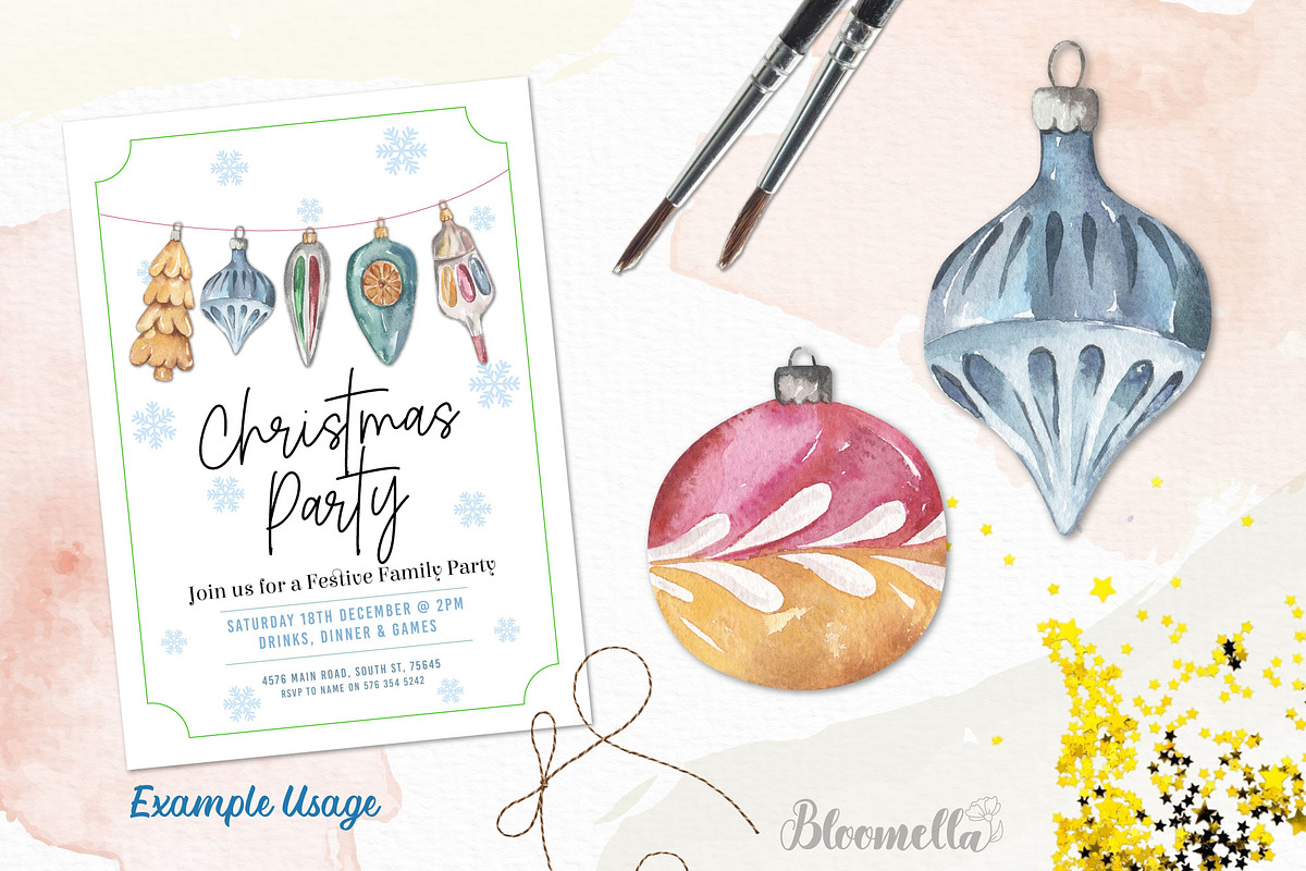 Christmas Decorations Watercolour, an Object Illustration by Bloomella (Photo 6 of 6)