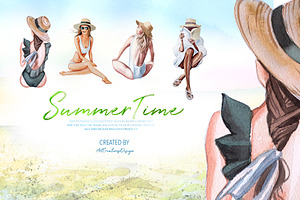 Watercolor Summertime Clipart Bundle