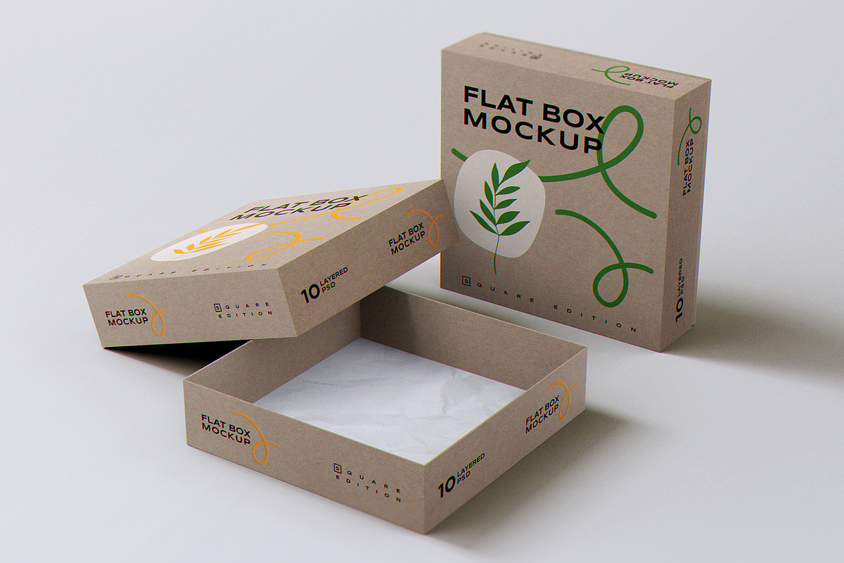 Flat Square Box MockUp, a Cups & Container Mockup by coloformia (Photo 10 of 12)