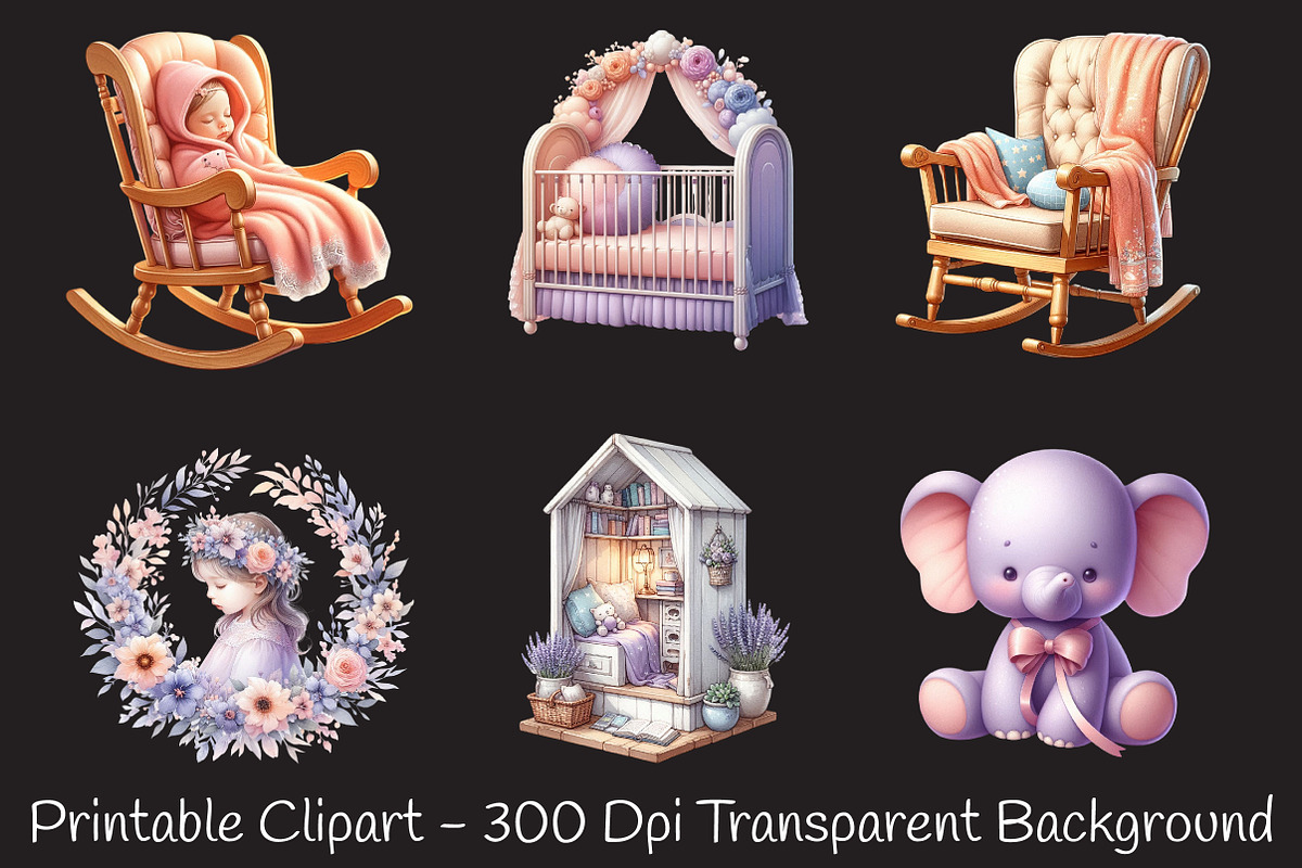 Lavender Soft Peach Baby Nursery Png, an Illustration by RobertsArt (Photo 7 of 7)