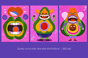 Quirky Avocado Monster Illustrations, a Decorative Illustration by StockVerse Creative (Thumbnail 1 of 4)