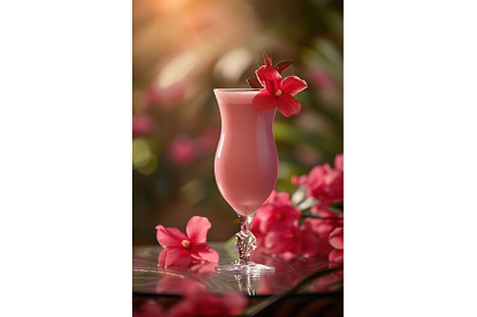 Pink milk drink served in tall glass, a Food & Drink Photo by Lermont51