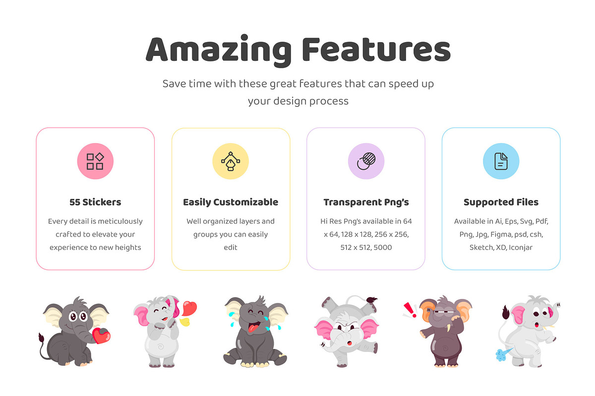 Elephant Cartoon Stickers, an Emoji Icon by Vectors Market (Photo 2 of 6)