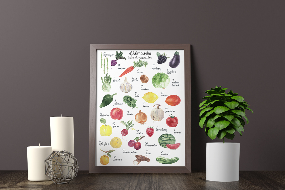 English Alphabet fruits & veggies, a Decorative Illustration by Visual Animal (Photo 5 of 6)