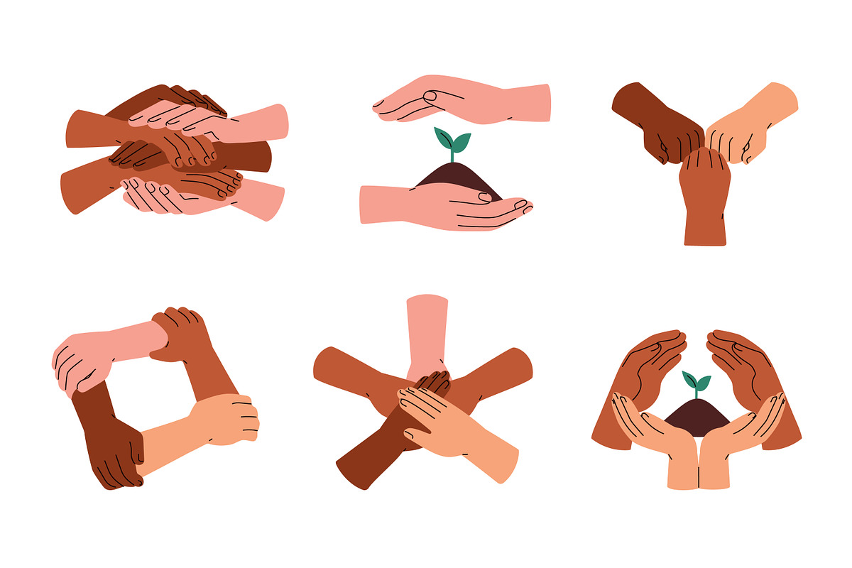 Diverse hands holding together set, a Person Illustration by Good Studio (Photo 4 of 11)