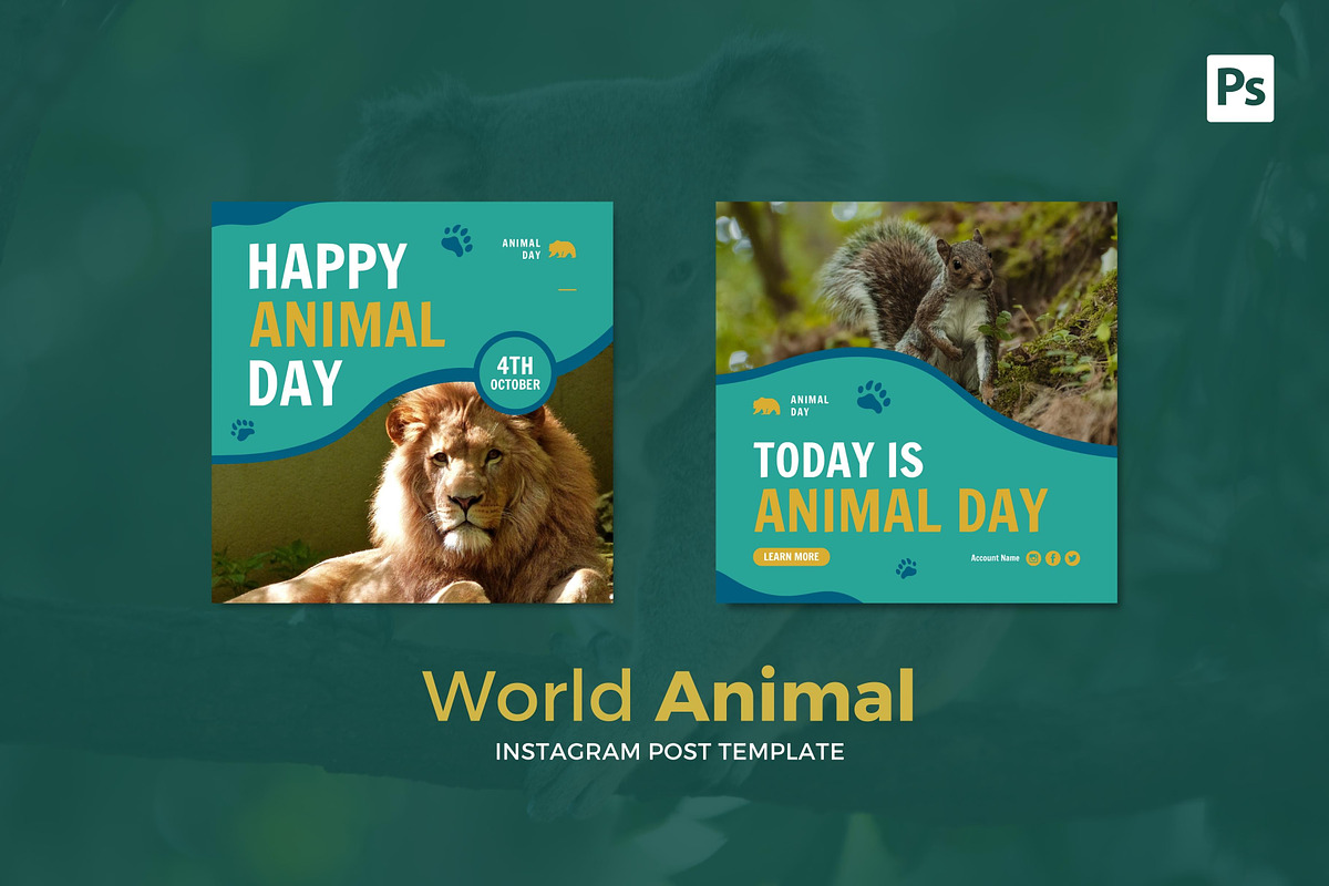 World Animal Day Instagram Post, a Social Media Template by CavenArt (Photo 2 of 5)