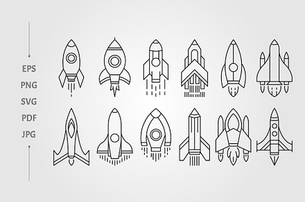 vector set of rocket line art icon, an Object Illustration by lawoel