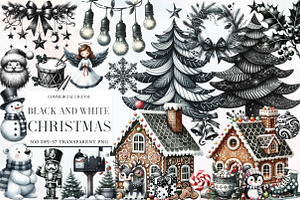 Black and White Christmas Clipart, an Illustration by Designworld