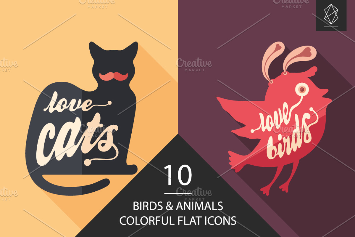 Birds and animals flat icon set, an Icon by Yury Velikanov (Photo 1 of 2)