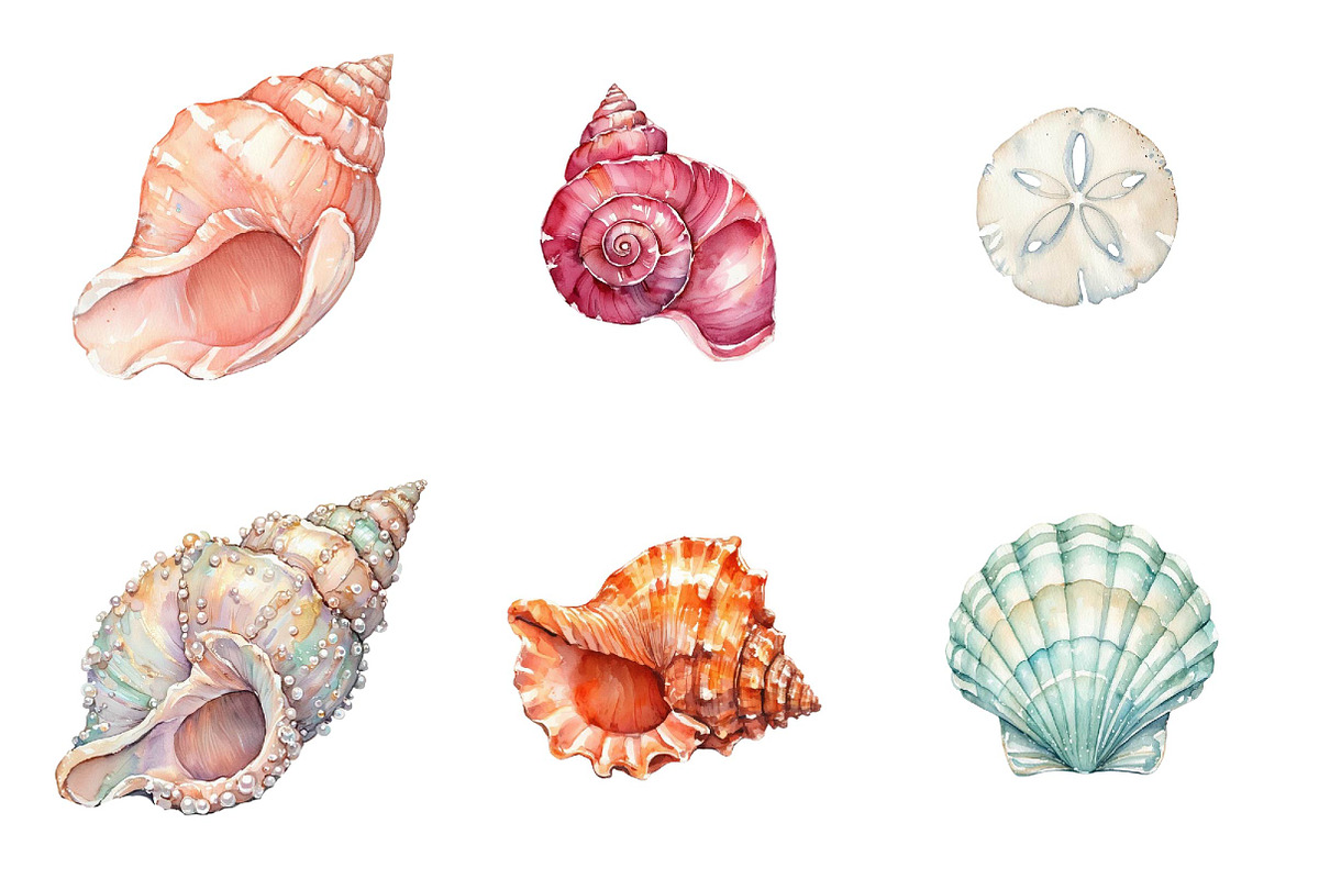 Whimsical Summer Seashell Clipart, an Illustration by DreamPrint404 (Photo 3 of 6)