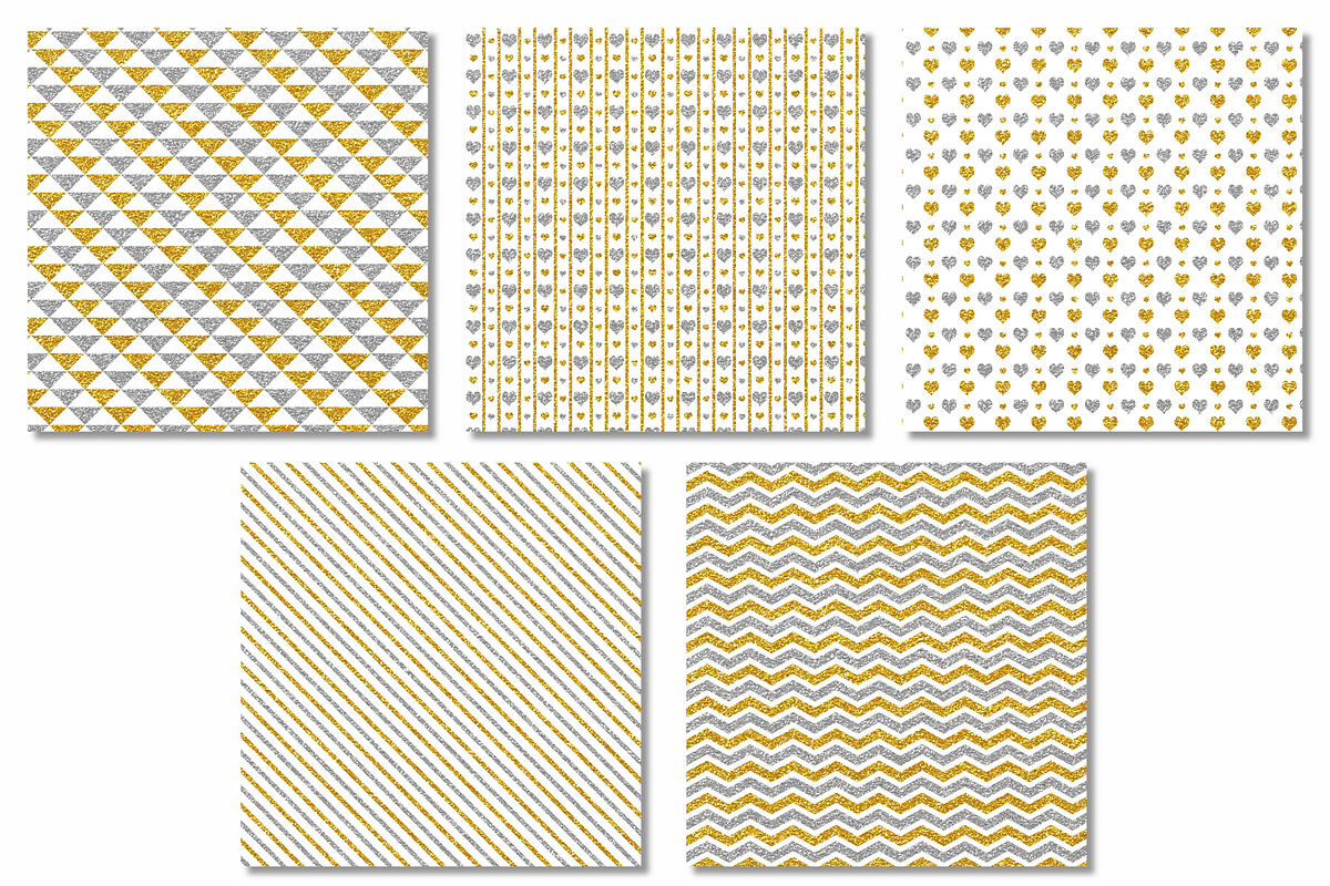 Gold & Silver Pattern Digital Papers, a Pattern Graphic by Scrapbook Gems (Photo 2 of 3)