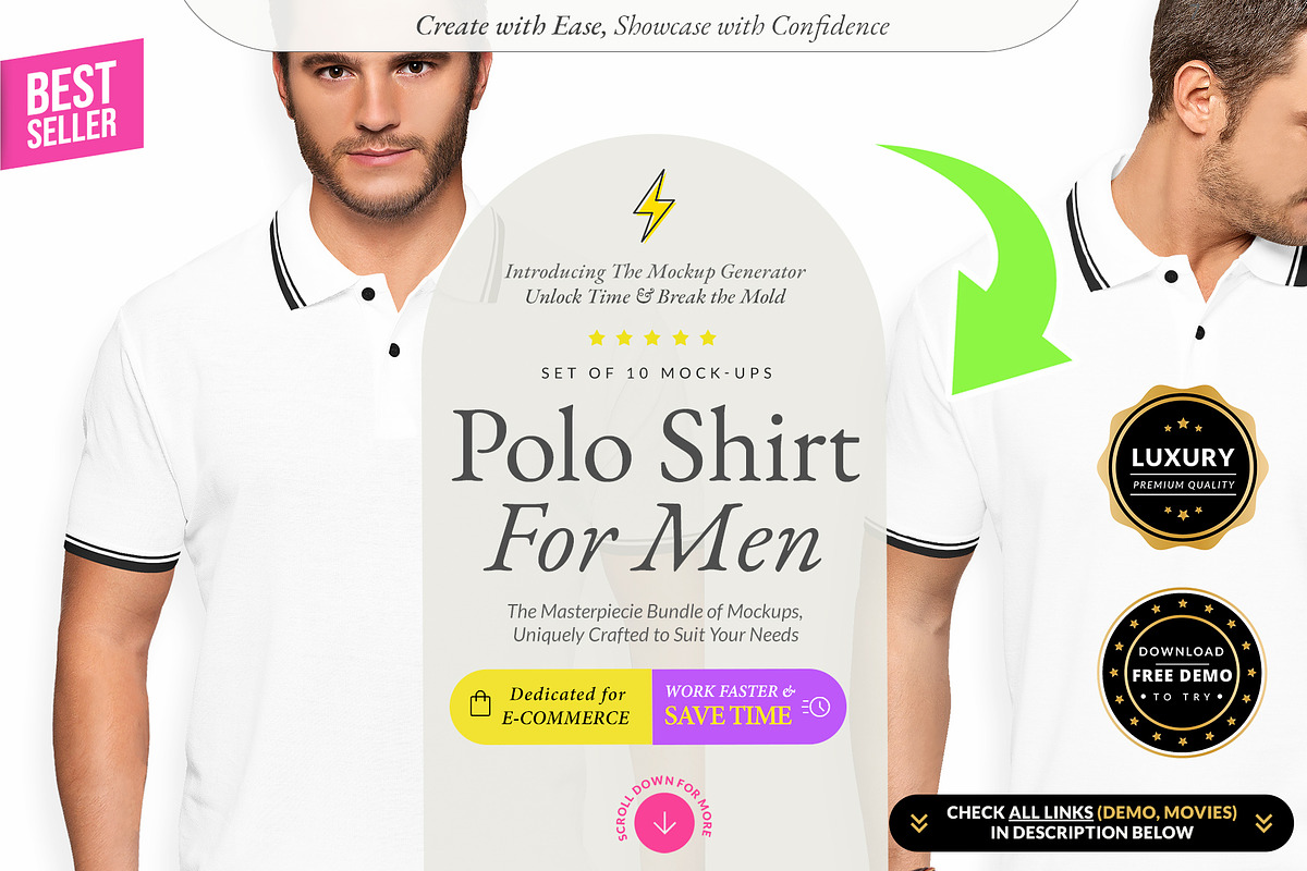Men Polo Shirt 10x Mock-ups, a Shirt Mockup by Mocca Mockups Store (Photo 1 of 5)