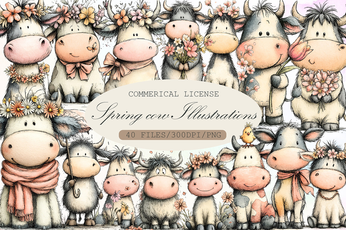 Watercolor Spring cow Illustrations, an Illustration by Sublimation Artist (Photo 1 of 6)
