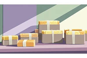 Colorful stacked gift boxes with, an Illustration by tilialucida