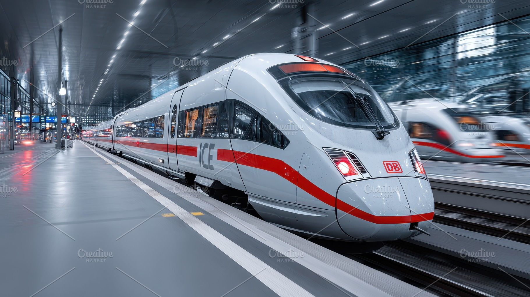 High-speed ICE train arriving at mod, a Photo by Pixeness Studio