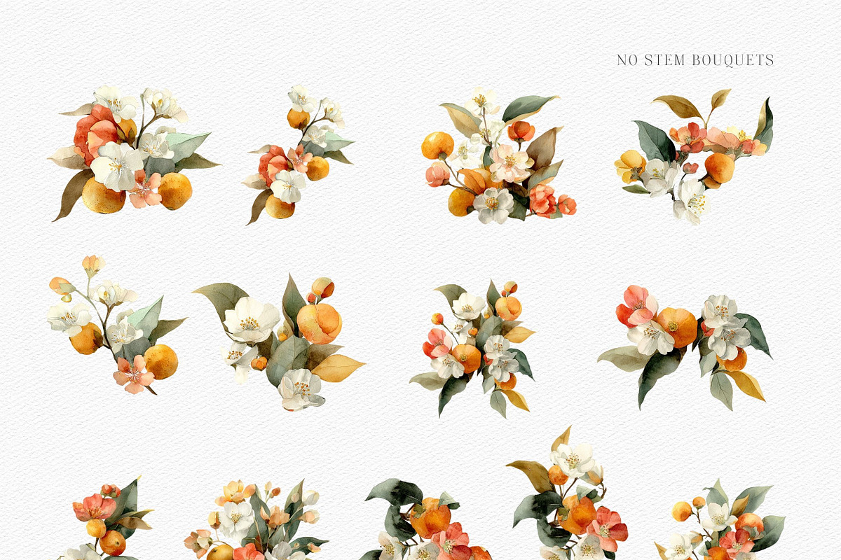 Watercolor Mandarin Clipart Set, a Decorative Illustration by ThaismotaCreativeCo (Photo 9 of 13)