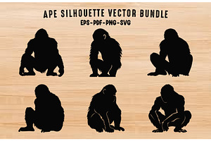 Chimpanzee Ape Silhouette SVG Set, an Animal Illustration by Gfx Expert Team