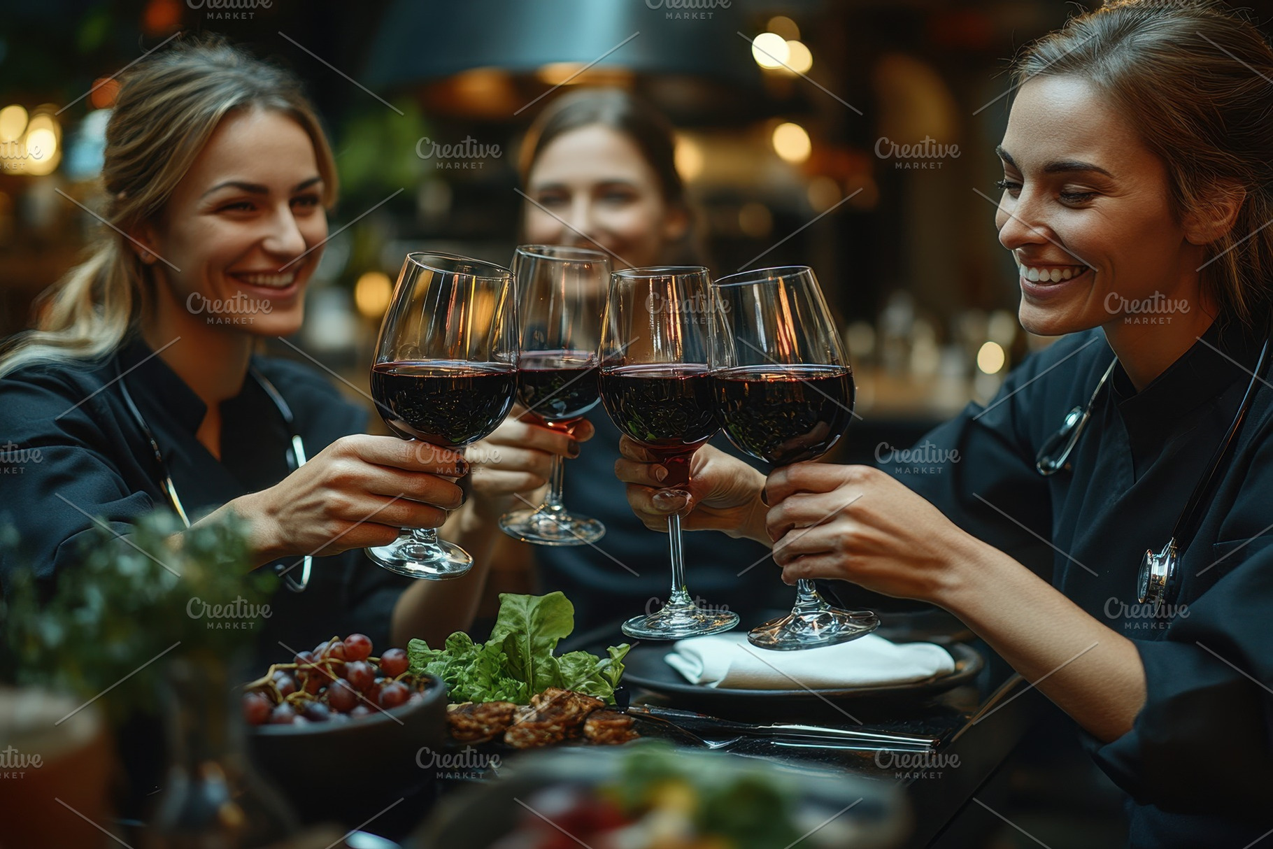Women celebrating with wine in a coz, a Photo by Tanuart