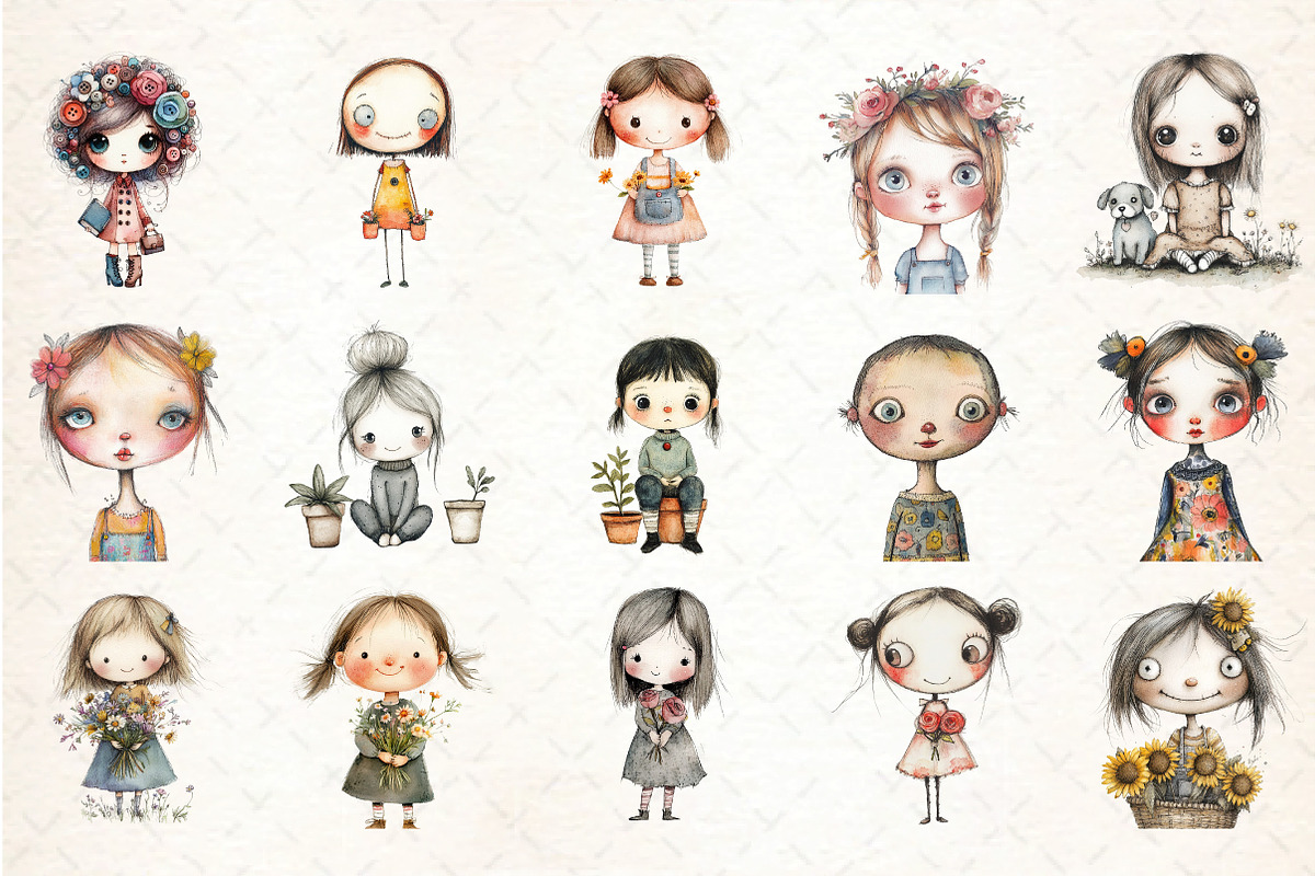 Flowers Girls Clipart Bundle, an Illustration by DreamCafeArt (Photo 2 of 8)